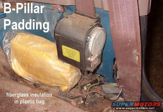 bpillarpadding.jpg B-pillar sound padding commonly absorbs water and causes wiring to corrode away to a green slime.

This is a '93 Bronco with the rare courtesy light switch.  The shoulder belt reel in F-series is usually much higher above the floor.

If the door strike bolt's nut plate falls, it will be inside the B-pillar behind this bag.

[url=https://www.supermotors.net/registry/media/985444][img]https://www.supermotors.net/getfile/985444/thumbnail/doorsw93.jpg[/img][/url] . [url=https://www.supermotors.net/registry/media/959062][img]https://www.supermotors.net/getfile/959062/thumbnail/23bpillardrain.jpg[/img][/url] . [url=https://www.supermotors.net/registry/media/968674][img]https://www.supermotors.net/getfile/968674/thumbnail/29bpillardrain.jpg[/img][/url] . [url=https://www.supermotors.net/vehicles/registry/media/768216][img]https://www.supermotors.net/getfile/768216/thumbnail/floorwiring93.jpg[/img][/url]