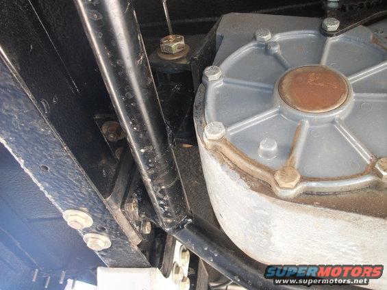 Underside view of a vehicle's transfer case and related mechanical components