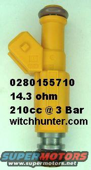 Yellow fuel injector with part number 0280155710 and flow rate 210cc @ 3 Bar