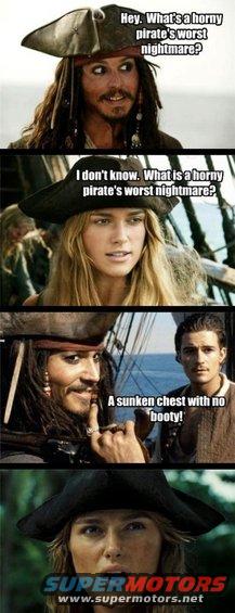 Pirates of the Caribbean characters in a meme with text
