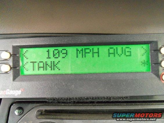Digital display showing '109 MPH AVG' and '< TANK'