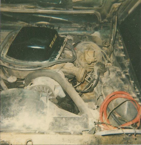 Engine bay with "T/A 6.6" air cleaner, 1977 Pontiac Trans Am