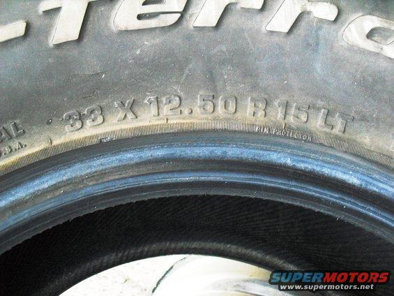Close-up of a BFGoodrich All-Terrain T/A tire with size 33x12.50R15LT