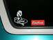 1996 Ford Bronco - A close-up shows a Ford logo sticker with a pin-up girl and an Edelbrock sticker on a vehicle's window.