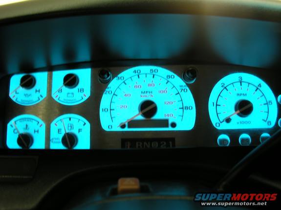 1996 Ford Bronco dashboard gauges with blue backlighting