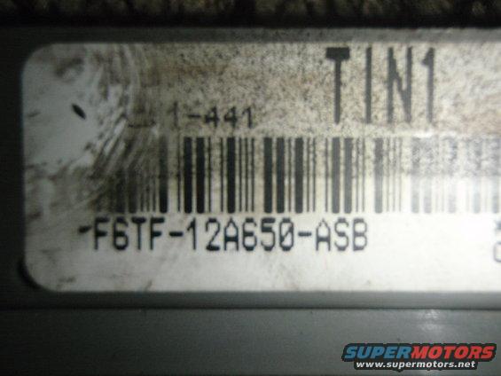 Engine control module label with part number -F6TF-12A650-ASB
