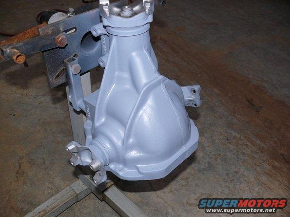 Gray painted differential housing mounted on a metal stand
