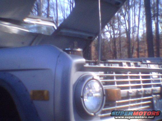 1979 Ford Bronco front grille and headlight, hood open