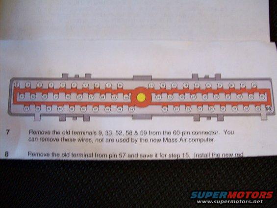 Diagram of a 60-pin connector with numbered terminals and instructions for MAF conversion