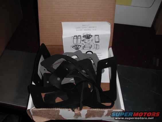 Box of weatherstripping parts with diagram for 1966-1967 Bronco paint reseal kit