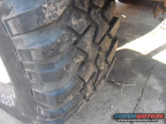 Tire tread on a dirty vehicle tire, close-up view