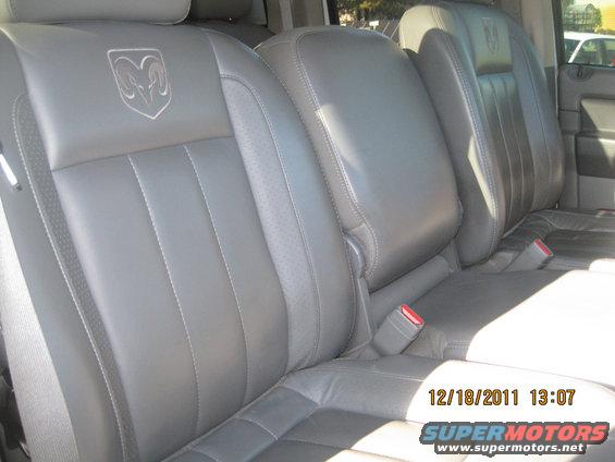 Gray leather seats with Ram logo and stitching detail