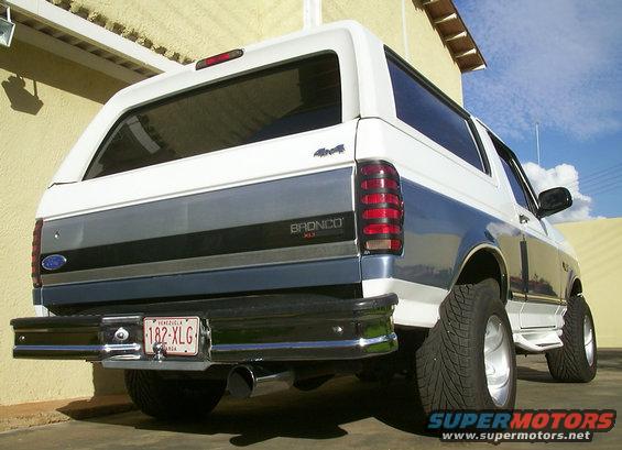 mybronco10.jpg 5" diameter Chromed Exhaust Tip runing straight back below the right side of the rear bumper
