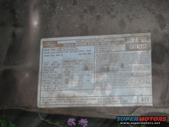 1979 Ford Bronco vehicle emission control information sticker