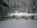 1990 Ford Bronco - A winter scene shows a snow-covered landscape with a small building among trees.