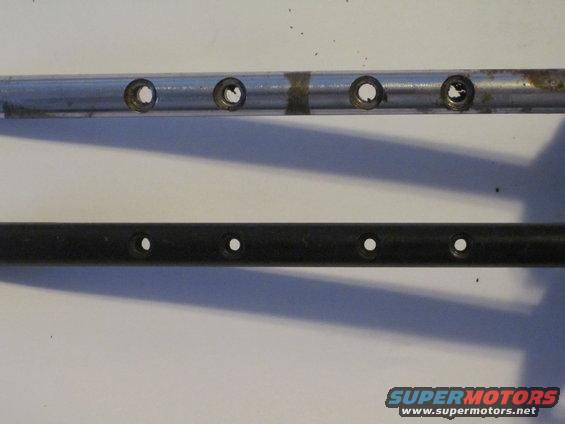 Two metal rods with circular holes, one silver and one black