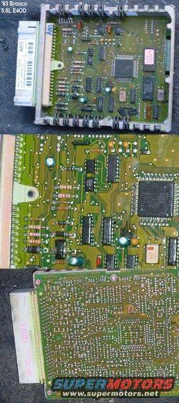 eecburned9358e4oda2z2.jpg The EEC from my '93 5.8L E4OD body donor
Note the 3 burned spots under the green/silver electrolytic capacitors.
IF THE IMAGE IS TOO SMALL, click it.

To remove the EEC, remove the rearmost 3~4 screws (4.5mm; 7/32&quot;) from the driver's front wheelwell, bend the plastic forward (it may help to steer the tire L, or remove it), back out the 10mm bolt from the center of the EEC connector, remove the two 11mm nuts from the EEC seal, and pull the EEC straight forward out of the firewall.

Although this problem normally causes no-start & continuous fuel pump relay triggering, this one was still working OK.

See this thread:
https://www.fordf150.net/forums/viewtopic.php?f=21&t=97221
To upload pics, see this one:
https://www.supermotors.net/forums/thid-5972-how-do-i-post-pictures-sounds-and-or-videos

See also:
[url=https://www.supermotors.net/registry/media/1165407][img]https://www.supermotors.net/getfile/1165407/thumbnail/electrolyticcaps93.jpg[/img][/url] . [url=https://www.supermotors.net/registry/media/901696][img]https://www.supermotors.net/getfile/901696/thumbnail/eecburned9258e4oda2z.jpg[/img][/url] . [url=https://www.supermotors.net/registry/media/892730][img]https://www.supermotors.net/getfile/892730/thumbnail/eecconnectors.jpg[/img][/url] . [url=https://www.supermotors.net/registry/media/507187][img]https://www.supermotors.net/getfile/507187/thumbnail/relays1.jpg[/img][/url] . [url=https://www.supermotors.net/registry/2742/12737-2][img]https://www.supermotors.net/getfile/72010/thumbnail/j-3.jpg[/img][/url] . [url=https://www.supermotors.net/registry/media/833750][img]https://www.supermotors.net/getfile/833750/thumbnail/distributor9296.jpg[/img][/url] . [url=https://www.supermotors.net/registry/media/901663][img]https://www.supermotors.net/getfile/901663/thumbnail/connectors93.jpg[/img][/url]