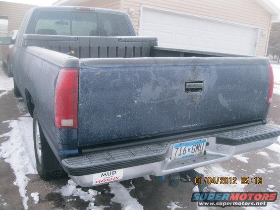 Blue pickup truck rear view, 1995 model year