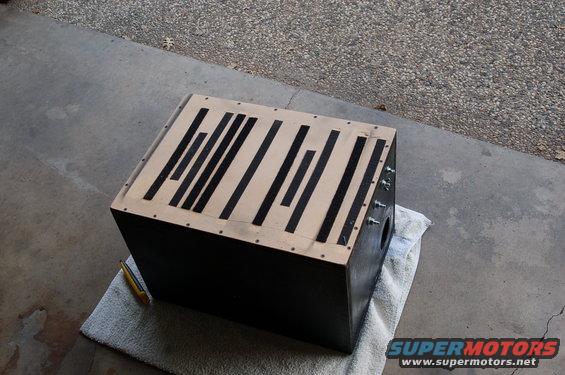 Custom subwoofer box with wood top and black sides
