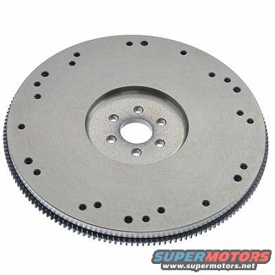 metal flywheel with bolt holes and gear teeth around the edge, SuperMotors logo at bottom right