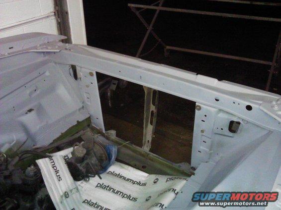 1971 Dodge Dart engine bay, primed and ready for restoration