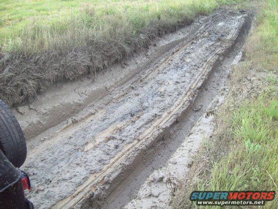 Muddy track with tire tread and grass. Supermotors.net logo visible