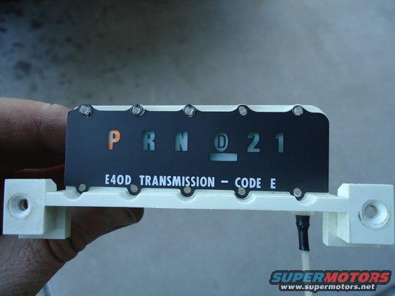 Gear shift indicator with P R N D 2 1 and E4OD TRANSMISSION - CODE E text