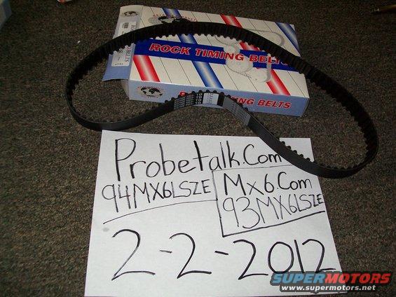 Timing belt and box with text '94MX6LSZE' and '93MX6LSZE'