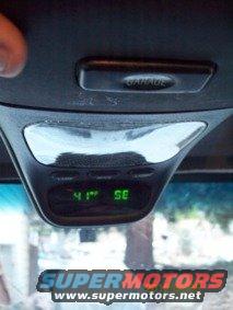 Overhead console with garage door opener and digital display showing 41F and SC