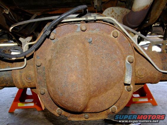 Rusty rear differential on jack stands