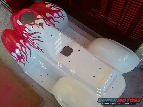White ATV body with red flames, front view