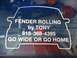 1964 Ford Ranchero - Car window sticker advertises fender rolling services with a phone number and slogan.