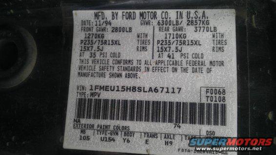 Vehicle identification label with manufacturing date 11/94