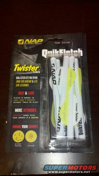 NAP QuikFletch Twister Vanes packaging with white and yellow fletchings inside