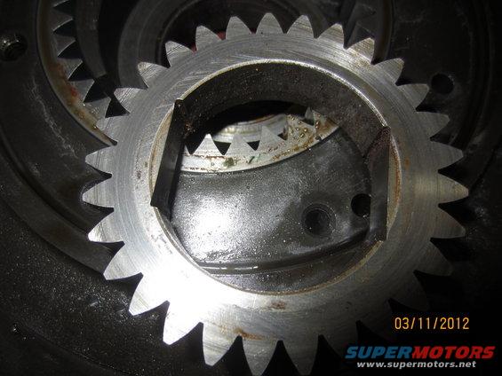 Close-up of transmission gears with visible wear