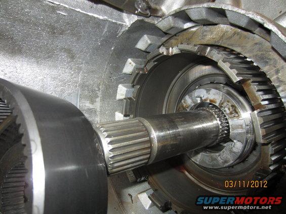 Close-up of internal transmission gears and shaft