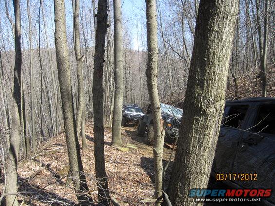 Jeeps driving on a wooded trail, date stamp 03/17/2012