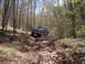 1985 Ford Bronco - A 1985 Ford Bronco navigates a challenging dirt path through a dense forest.