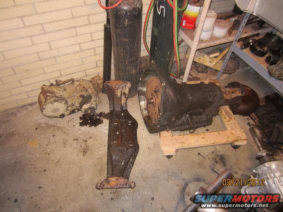 Transmission and transfer case parts on floor