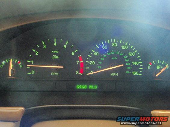 Jaguar dashboard gauges with tachometer, speedometer, and fuel gauge