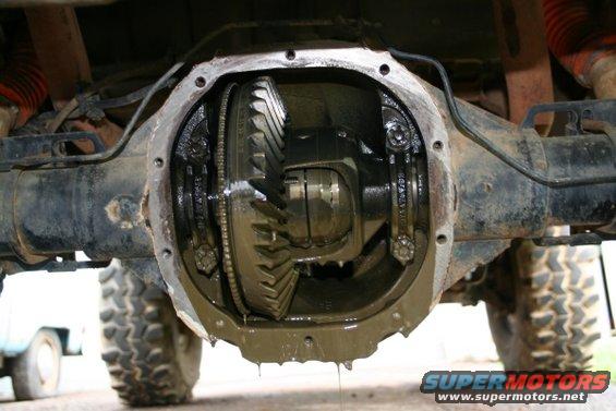 close-up of open differential housing with gears visible