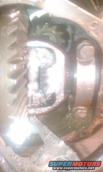 close-up of differential gears with oil