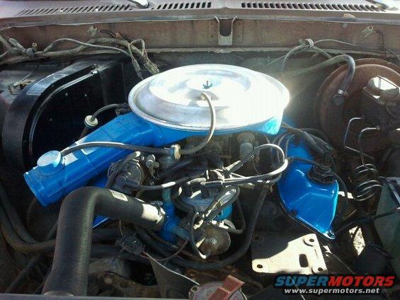 Engine bay with blue painted valve covers and air cleaner
