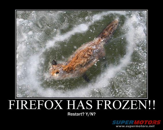 Fox in ice with text FIREFOX HAS FROZEN!!