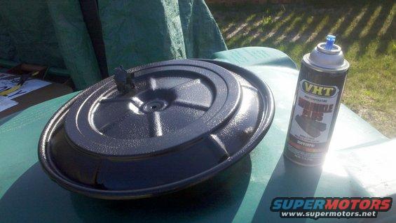 Black air cleaner assembly next to a can of VHT engine enamel paint