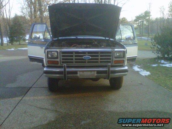 1986 Ford Bronco front view with hood and doors open