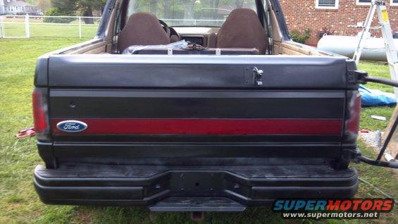 1987 Ford Bronco rear view, showing taillights, bumper, and Ford emblem