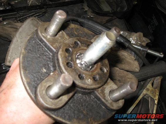 wheel hub assembly with threaded studs, held in hand