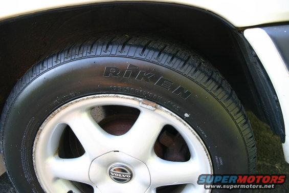 Volvo wheel with Riken tire, close-up of front passenger side