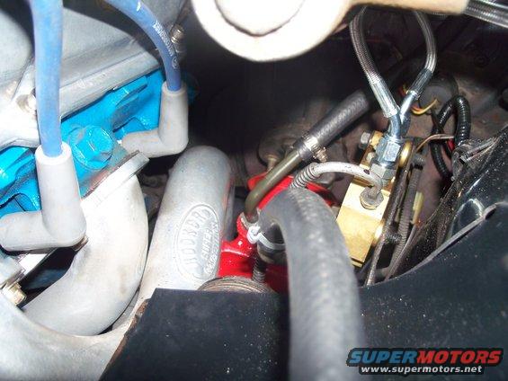 hydroboost-line-on-ranchero-004.jpg Hooker header clearance to quick ratio steering box, fabbed P/S pressure line for hydraulic shop. 4 wheel Disc brake prop/combination valve with braided brake feed lines from 1 1/8" Corvette MC.